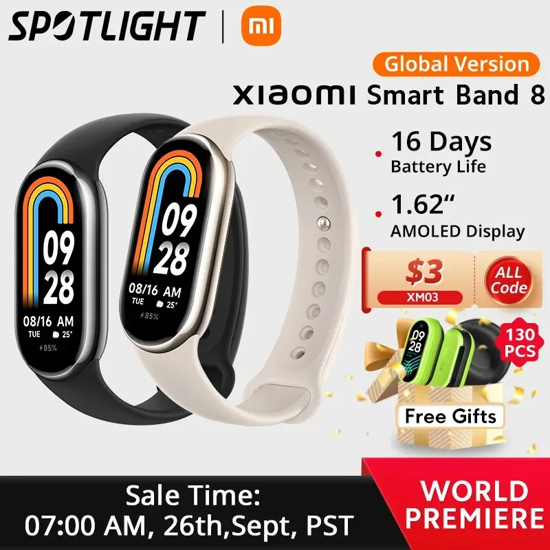 Pulseira Inteligente Xiaomi-Band 8, AMOLED, Bateria Ultra Longa, 16 Dias, Mais de 150 Modos Esportivos, Versão Global, Estreia Mundial