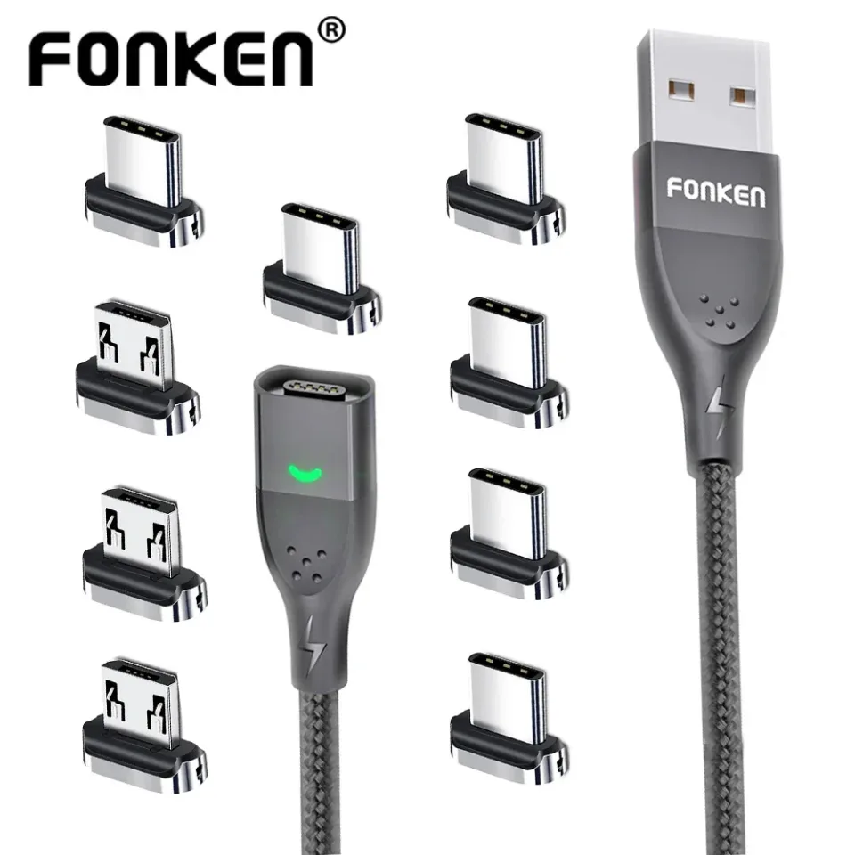 Fonken cabo magnético 3a usb carregador de telefone magnético cabo de dados usb tipo c cabo ímã rápido cabo de carregamento micro usb fio de carga