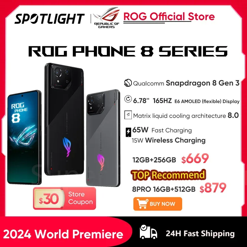 ASUS-ROG Phone 8 Smartphone, Estreia Mundial, Snapdragon 8, Gen 3, 5G, 6,78 ", Tela 165HZ E-Sports, Carregamento 65W, NFC, ROG 8 Pro, 2024