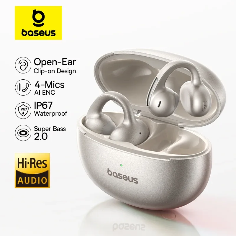 Baseus mc1 pro clipe de orelha fones de ouvido sem fio bluetooth 6.0 hi-res ultra aberto fones de ouvido 4-mic enc clipe em fones de ouvido