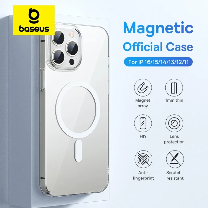 Baseus capa magnética para iphone 16 15 pro max capa de carregamento sem fio para iphone 14 13 12 11 pro max plus pc capa de telefone