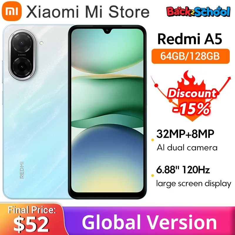 Versão global redmi a5 unisoc t7250 processador 32mp câmera principal 6.88 "tela grande suporta 15w carregamento rápido