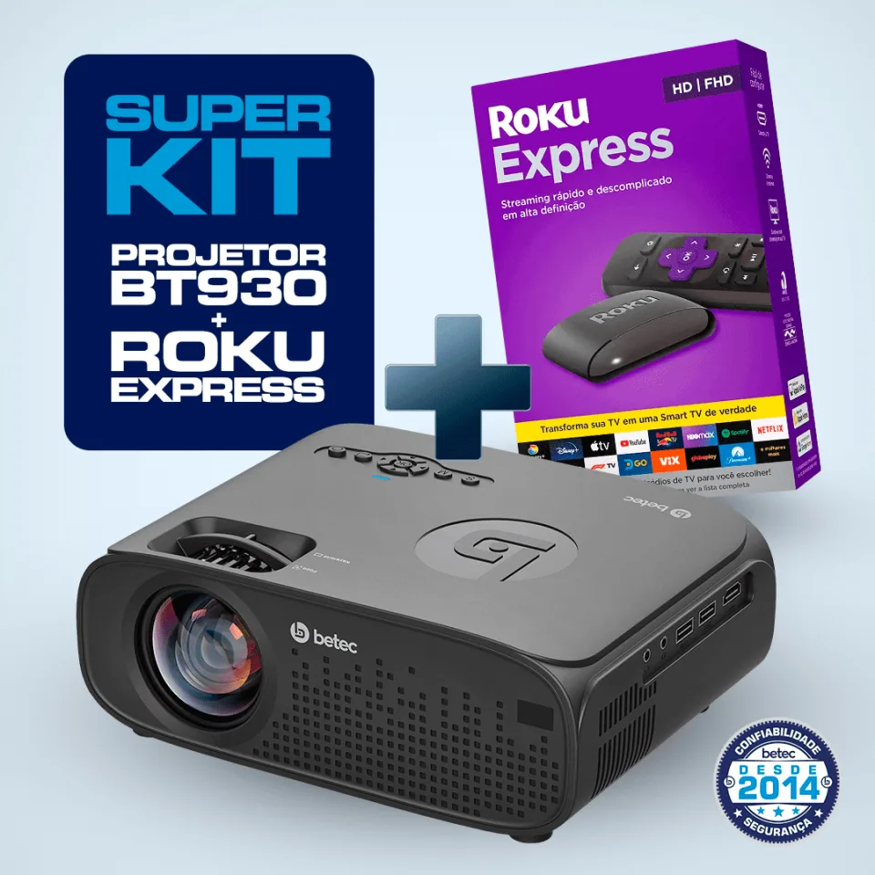 KIT MINI PROJETOR BETEC BT930 2700 LUMENS + ROKU EXPRESS SMART