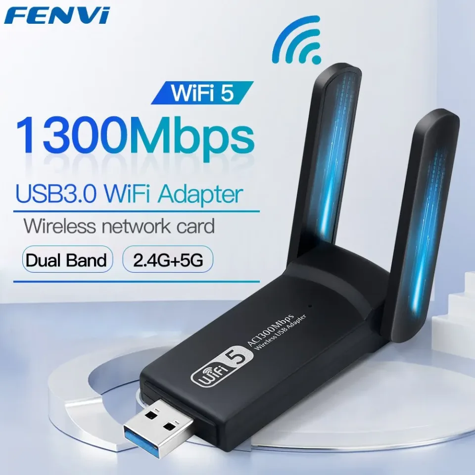 Adaptador Wi-Fi de banda dupla sem fio, Antena Dongle, Placa de rede Ethernet, Receptor para PC, USB 3.0, 2.4G, 5Ghz, 1300Mbps