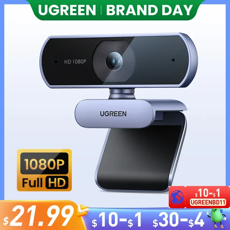 UGREEN-Mini Webcam USB para Computador Portátil, Câmera Web, Microfones Duplos, HD 1080P, Zoom, Chamadas de Vídeo, 2K, Adequado para Youtube, Computador