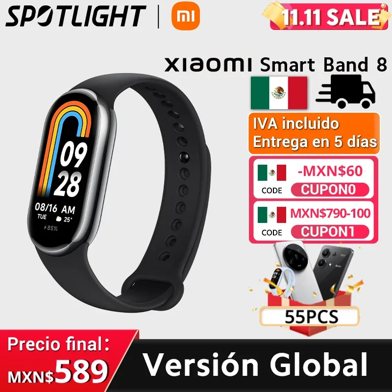 Xiaomi-Mi Band 8 com Tela AMOLED, Rastreador de Fitness, Banda Inteligente Impermeável, Oxigênio no Sangue, 1.62, Versão Global, Estreia Mundial