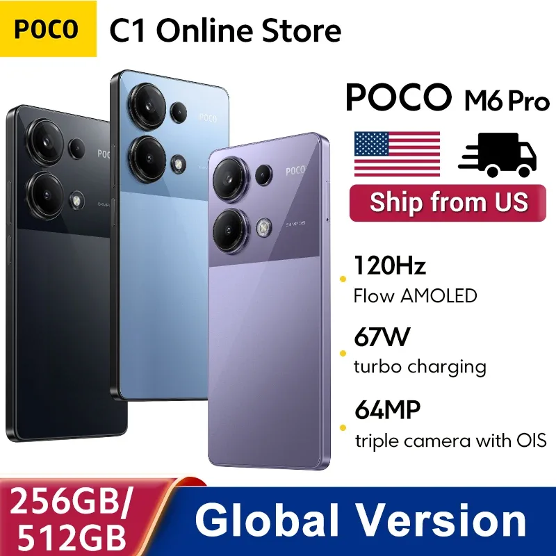 POCO-M6 Smartphone Pro, Versão Global, MTK Helio G99, Câmera Ultra 64MP, Bateria 5000mAh, Display AMOLED 120Hz, Carregamento Turbo 67W