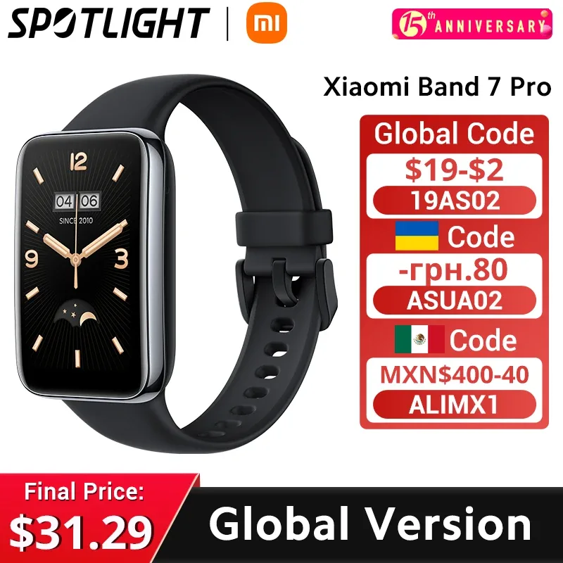 Versão global xiaomi band 7 pro 1.64 ''amoled 2.5d display curvo construído em gps oxigênio no sangue sempre no relógio rosto banda inteligente