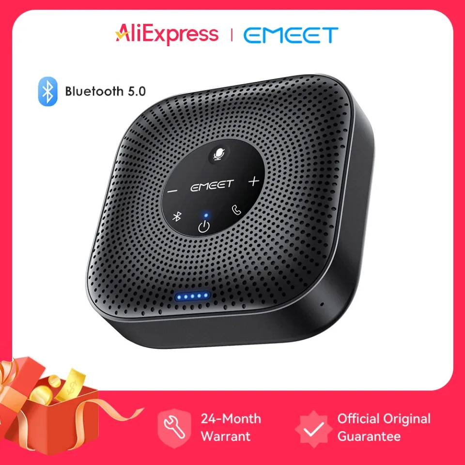 EMEET Speakerphone Conference Speaker 360 ° Voice Pickup Wireless Meeting Microfone Com 4 Microfones Canceladores de Ruído para Escritório/Casa microfone sem fio, microfone ambiente