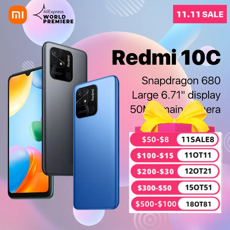 Estreia mundial Xiaomi Redmi 10C smartphone snapdragon 680 64gb/128gb 6.71 "tela hd móvel 50mp cam redmi 10 c versão global