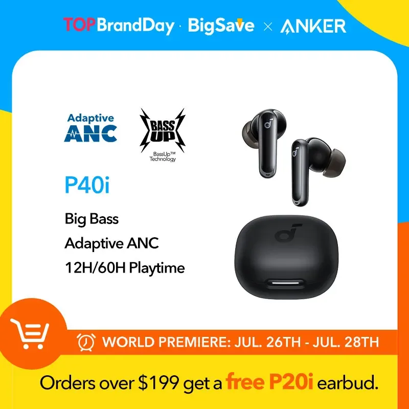 Anker-P40i Ruído Cancelando Fones De Ouvido Sem Fio, Auscultadores Bluetooth ANC, 60H Playtime, Soundcore