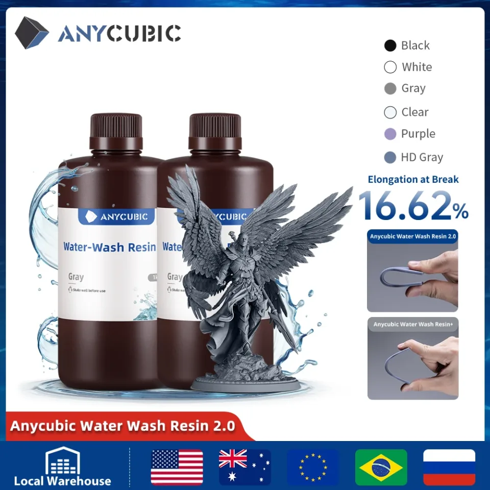 ANYCUBIC, 2 peças/lote de resina lavável com água de 405nm para impressora 3D LCD. Resina fotopolimérica líquida, material de impressão 3D, 1kg/garrafa