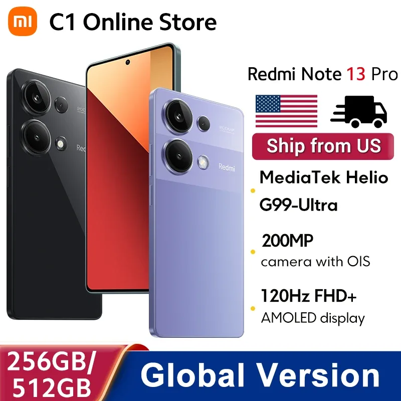 Xiaomi-Smartphone Redmi Note 13 Pro 4G, Versão Global, 200MP, Câmera OIS, Carregamento Turbo 67W, Tela AMOLED de 6,67 ", NFC, MediaTek, Helio G99, Ultra