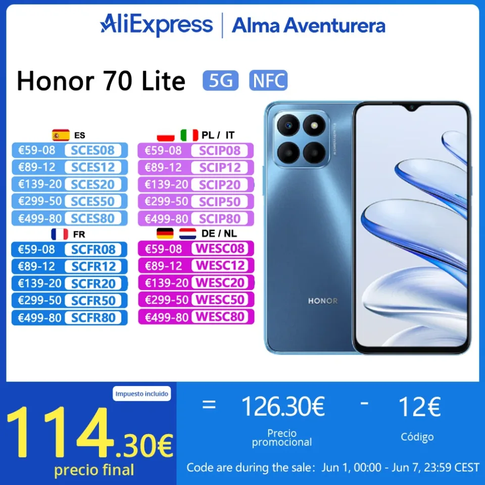 Honor 70 Lite Smartphones, NFC, Qualcomm Snapdragon, 480 Plus, Câmera Tripla de 50 MP, 5000 mAh, 5G, Versão Global
