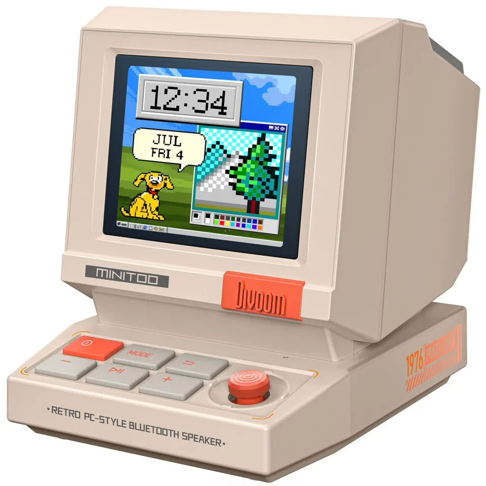 Divoom minitoo retro bluetooth alto-falante portátil pixel display caixa de música retro estilo computador alto-falante presente