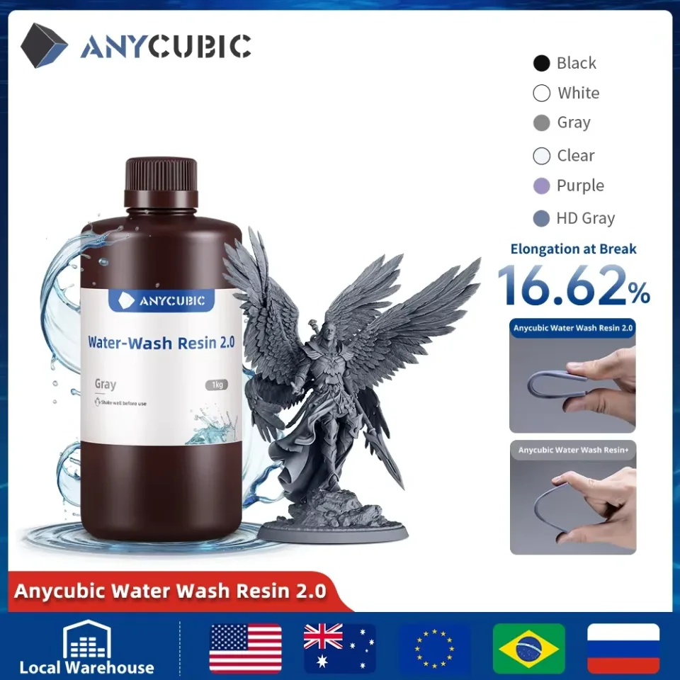 Resina Lavável com Água ANYCUBIC, Baixo Odor, Baixa Viscosidade, Resina UV de 405nm para Impressão 3D LCD, Resina para Impressora 3D de Alta Precisão