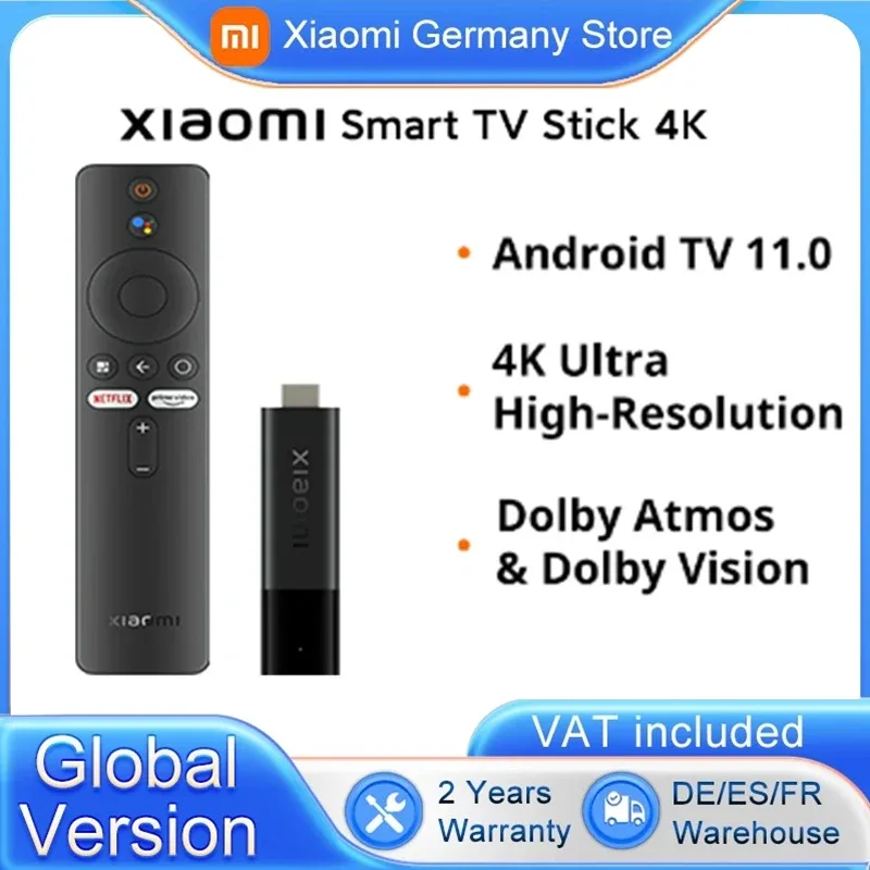 Xiaomi-Mi TV Stick, 4K, Android 11, BT5.0, Dongle de TV, Portátil, Streaming Media, Multi Idioma, Assistente do Google, Versão Global