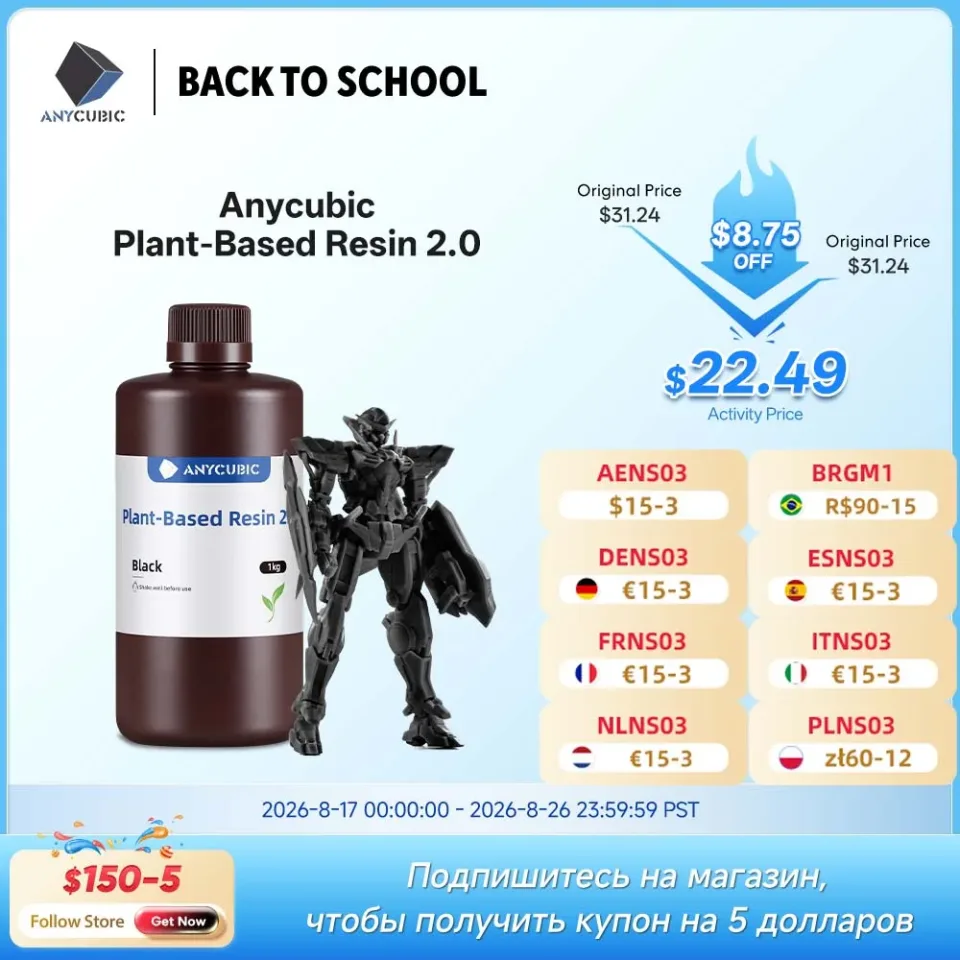 Mais novo anycúbico eco resina uv 2.0 para impressora lcd 3d baixo odor segurança 405nm uv resina à base de plantas alta precisão cura rápida