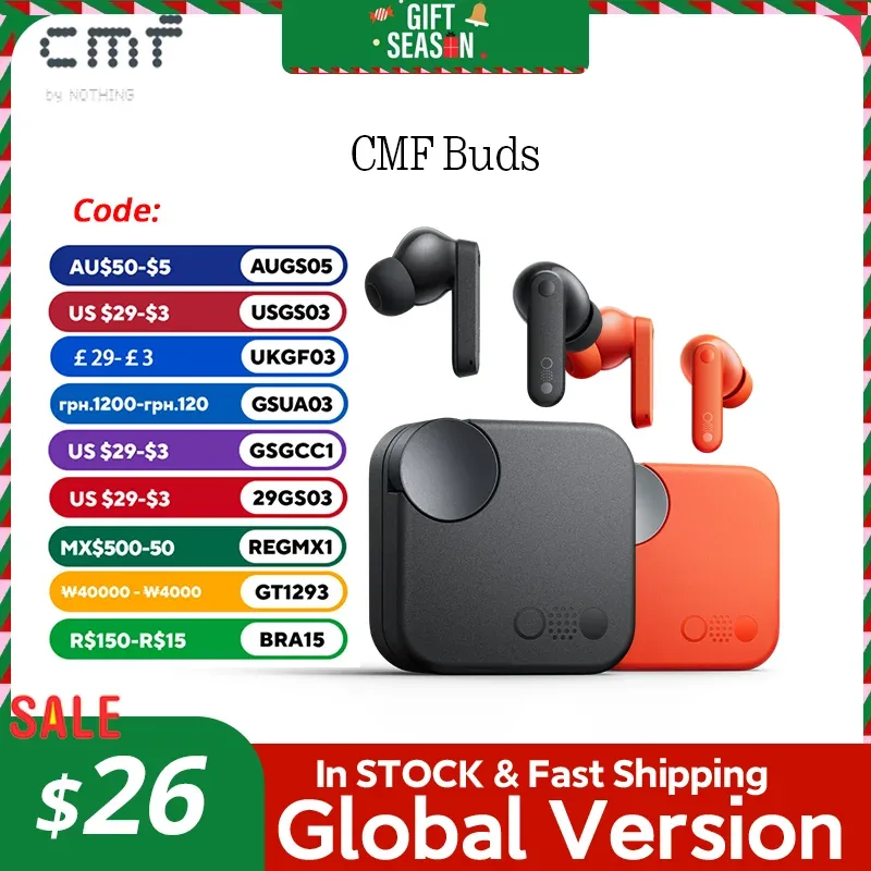 Global Verison CMF by Nothing Buds com cancelamento de ruído ativo ANC de 42 dB com modo de transparência IP54 Bluetooth 5.3