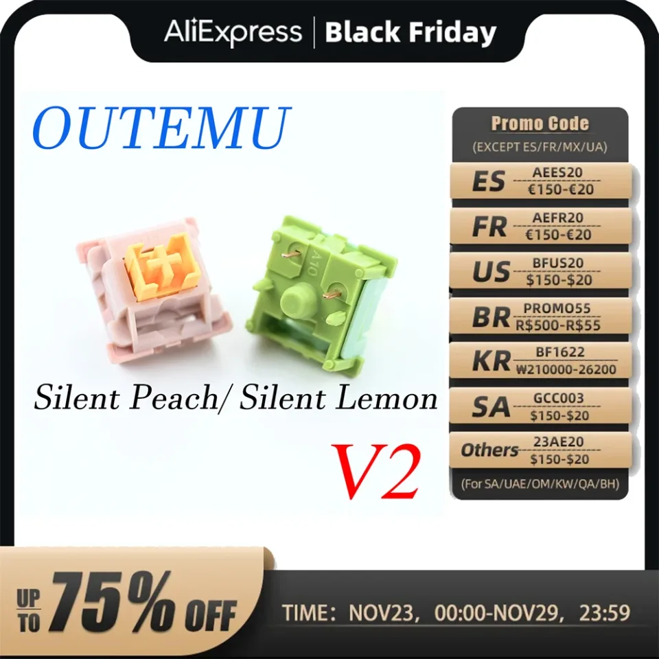 Outemu-Silent Peach V2 Switch Lubed Update, teclado mecânico, tátil linear, personalizado, 5Pin, Hot-swap, DIY, limão V2