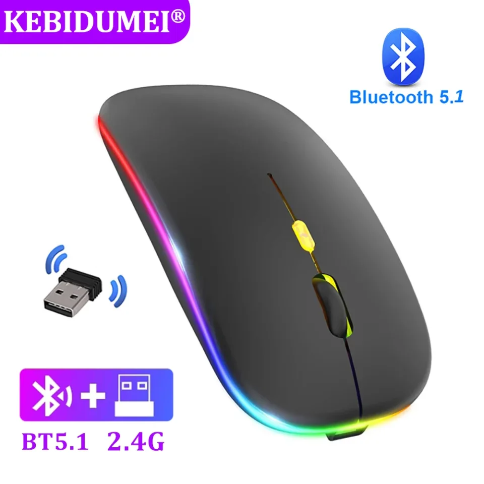 Mouse Bluetooth Recarregável Sem Fio, Ratos Silenciosos, Retroiluminado LED, USB, Jogos, PC, Laptop, 1600DPI, 2.4GHz