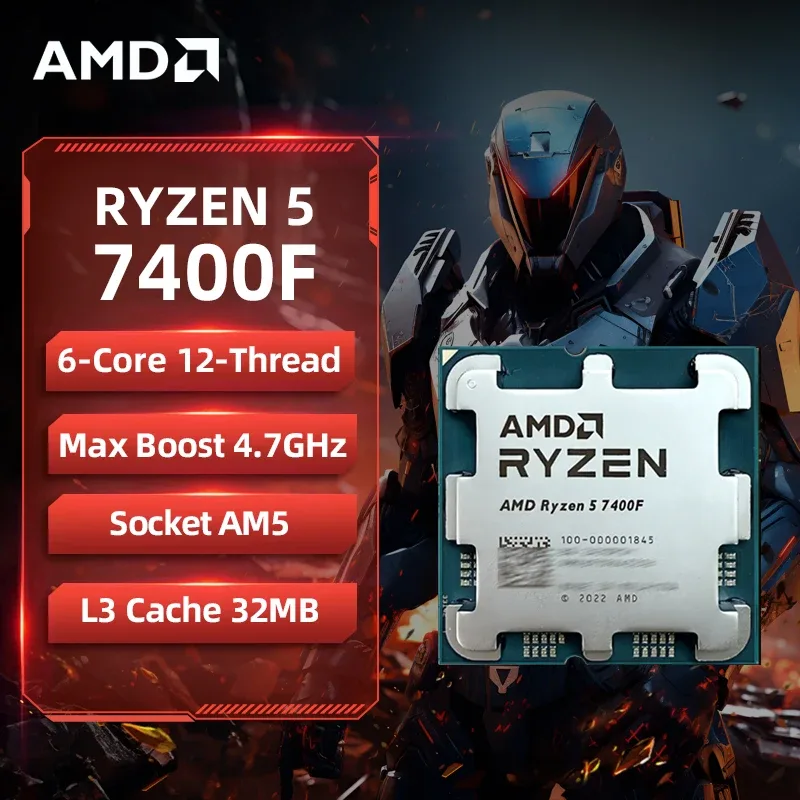 AMD Ryzen 5 7400F AMD R5 7400F CPU 6 núcleos 12 threads 4,7 GHz desbloqueado processador de mesa soquete AM5 CPU para jogos sem pacote