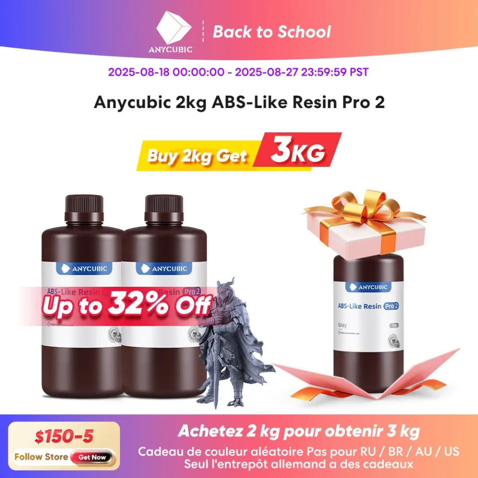 ANYCUBIC-Polyresin fotossensível, alta precisão, resina com encolhimento mínimo para impressora LCD 3D, ABS Pro 2, 405nm