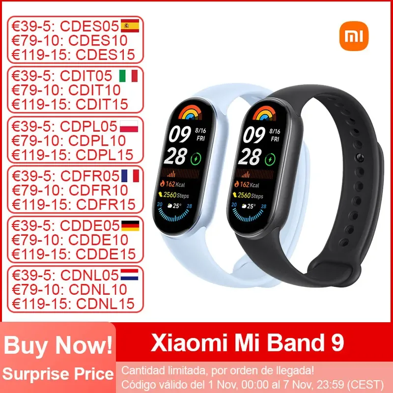 Xiaomi-Mi Band 9 Pulseira Inteligente, Oxigênio no Sangue Fitness Traker, 1.62 "Tela AMOLED, 150 + modos esportivos, BT5.4 Banda Inteligente, Novo, 2022
