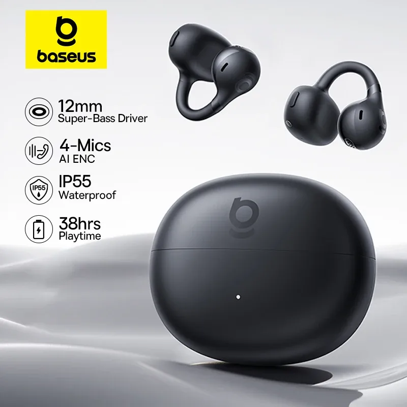Baseus bc1 clipe de orelha fones de ouvido aberto sem fio bluetooth 6.0 clipe em fones de ouvido esportivos 4 microfones super bass ip55 fones de ouvido