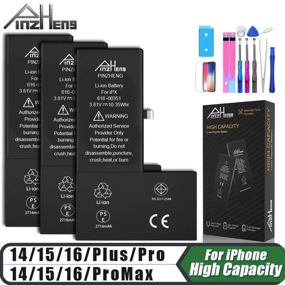 Bateria de Alta Capacidade PINZHENG para iPhone 14 15 16 Pro Max, Bateria de Substituição para iPhone 16 15 14 Pro 15 16 14 Plus