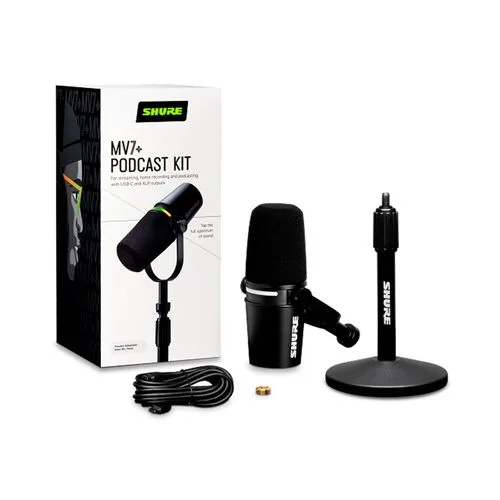 Kit Microfone Digital para Podcast Shure MV7+ MV7+-K-BNDL