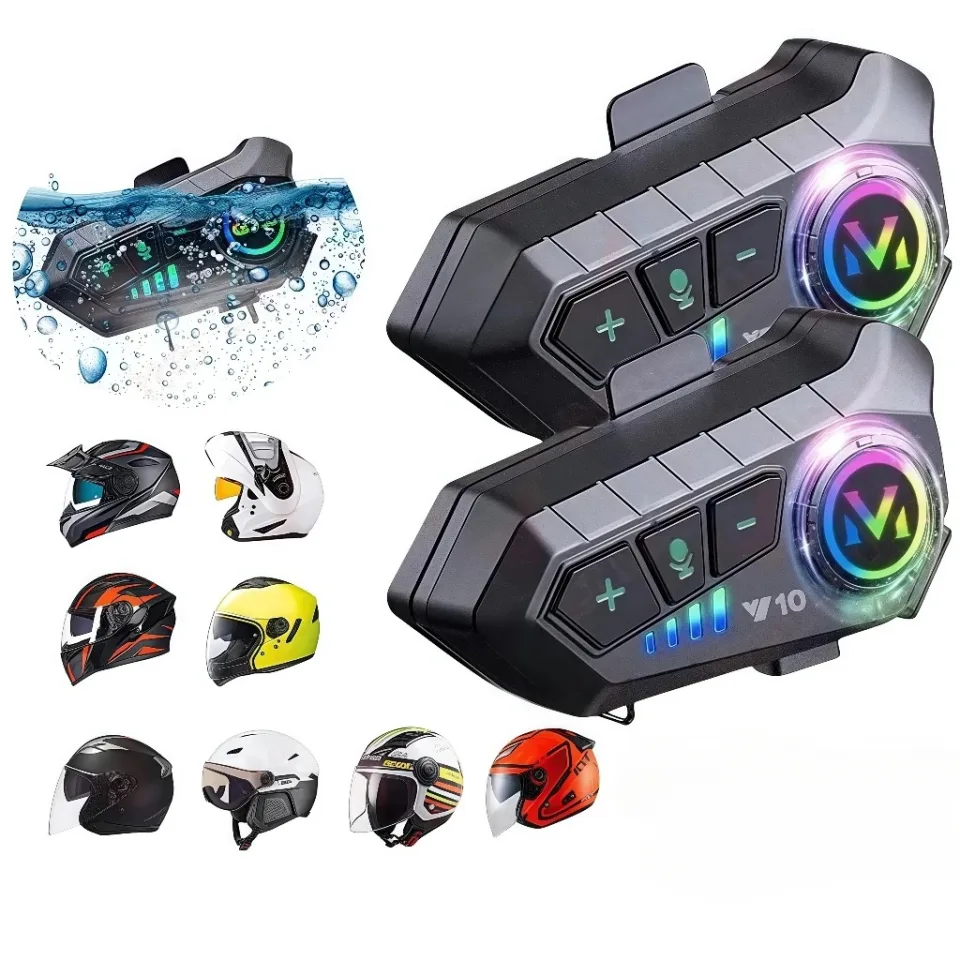 Y10 Motocicleta Sem Fio Bluetooth 5.3 Fone de Ouvido Capacete Kit de Chamadas Mãos Livres À Prova D'Água Interco