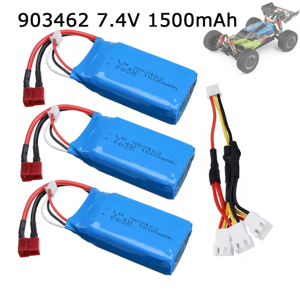 Bateria Lipo de 7,4V 1500mAh com carregador para Wltoys 12428 144001 A979-B Peças sobressalentes da bateria do carro RC 2S 7,4 V 1500 mah 903462 Plugue T