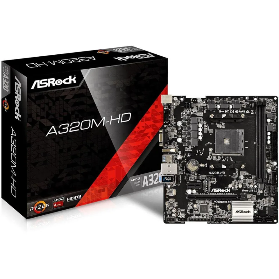 Placa Mãe Asrock A320m-hd, Amd Am4, Matx, Ddr4 - Outlet