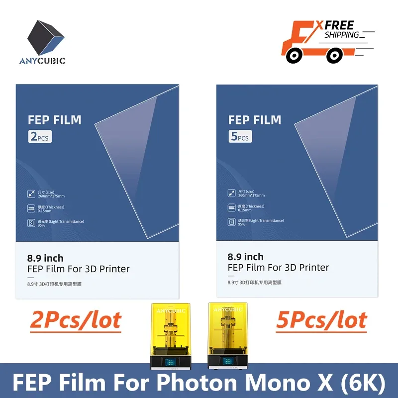 Anycúbico peças de impressora 3d 2 peças/5 peças um conjunto de espessura de filme fep 0.15mm para fóton mono x/mono x 6k/m3 plus/mono x2/mono x 6ks