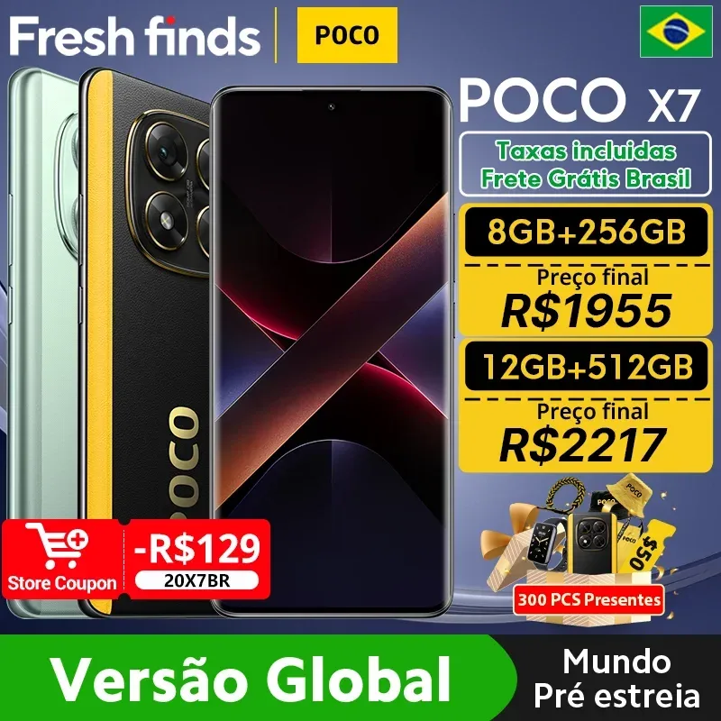 Estreia mundial POCO X7 Taxas incluídas Smartphone 6,67" CrystalRes 1.5K FloW AMOLED Display Curvo 45W Turbo Carregamento NFC
