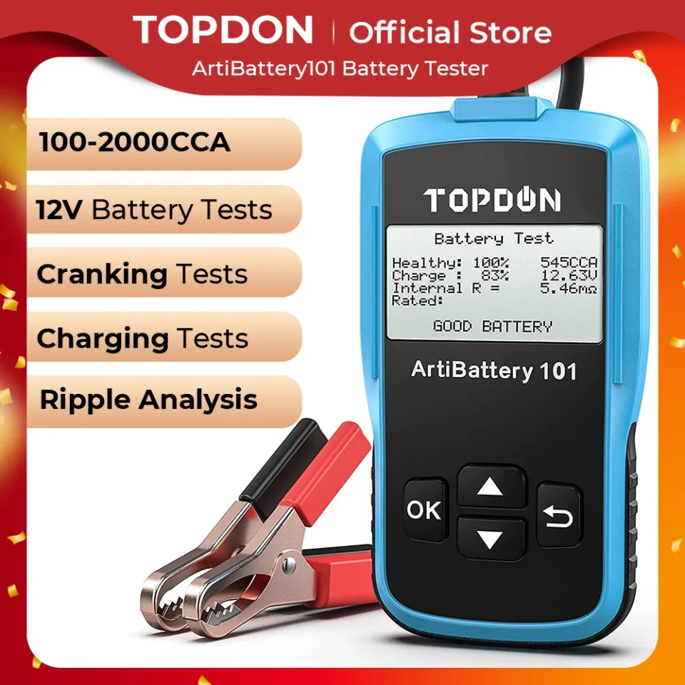 Topdon ab101 testador de bateria digital 12v portátil monitor de bateria de carro testador de circuito de carregamento de partida analisador automático veículo