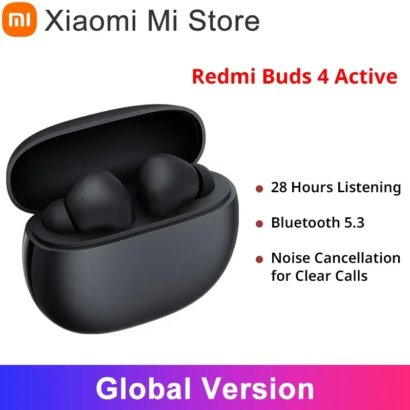 Xiaomi-Redmi Buds 4 Active com cancelamento de ruído, fone de ouvido ativo, até 28 horas ouvindo, Bluetooth 5.3, chamadas claras, versão global, novo