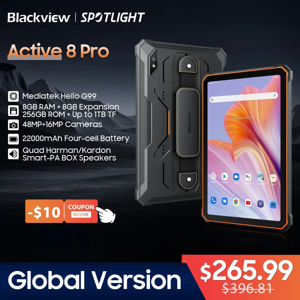 Tablets Blackview Active 8 Pro Robusto, Android 13, 10.36 ", Tela 2.4K, Helio G99, 16GB, 256GB, 22000mAh, Android 13, Estreia Mundial