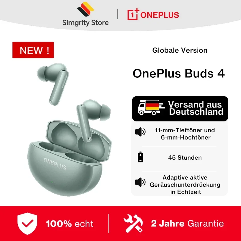 Versão global dos verdadeiros auscultadores sem fios OnePlus Buds 4 com cancelamento de ruído de até 55dB e drivers duplos ANC com DACs duplos Bluetooth 5.4