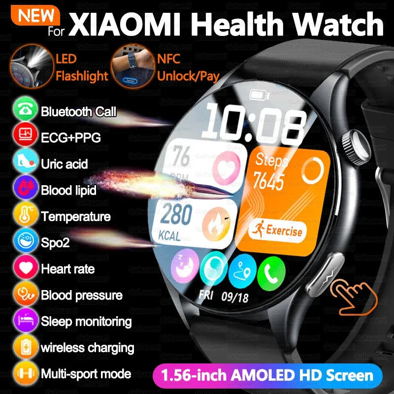 Para xiaomi 2025 novo ecg + ppg smartwatch preciso ácido úrico lipídios no sangue pressão análise corporal relógio inteligente masculino bt chamada nfc relógios