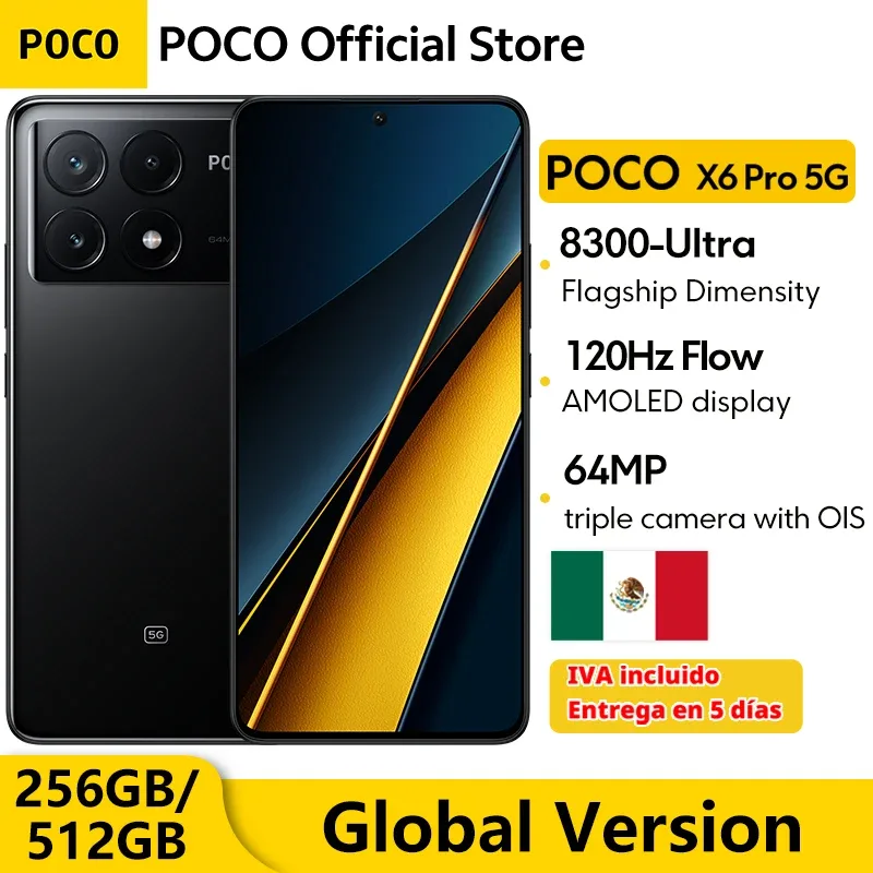 POCO-X6 Pro Smartphone 5G, IVA Incluido Versão Global, Dimensão 8300-Ultra, 6.67 ", 1.5K Fluxo AMOLED DotDisplay, Carregamento Turbo 67W