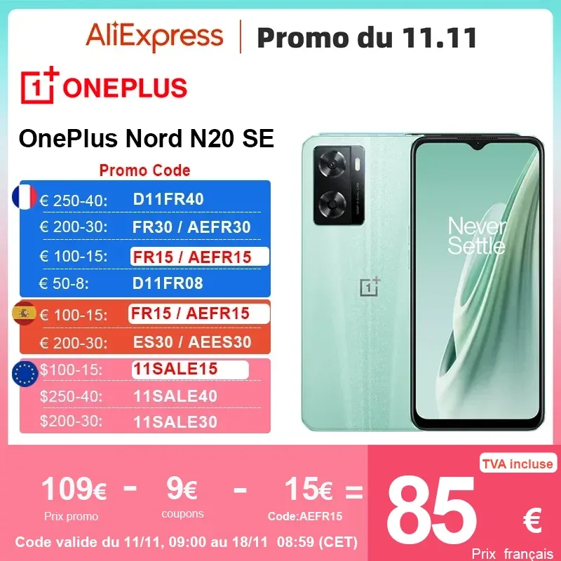 Smartphone OnePlus-Nord N20 SE N 20, versão global, carga SuperVOOC de 33W, bateria 5000mAh, câmera dupla AI de 50MP, tela de 6,56"