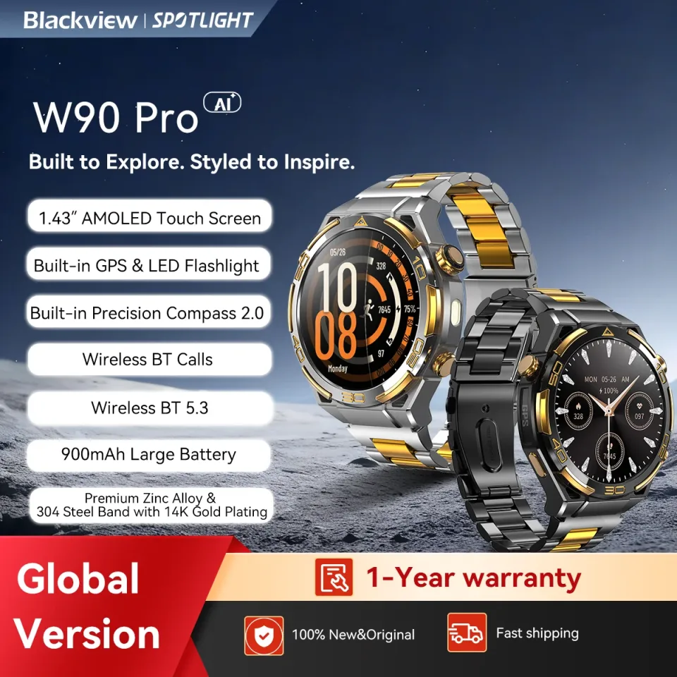 Novo blackview w90 pro gps relógio inteligente 1.43 "hd amoled display, 900mah/20 dias em espera bluetooth relógio esportivo à prova dwaterproof água para homem