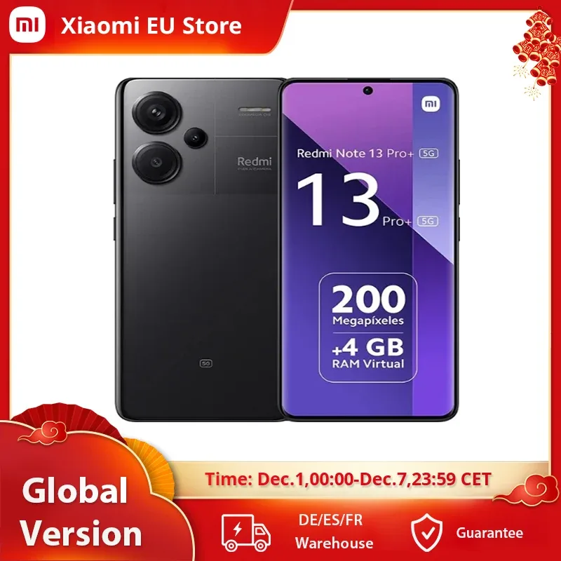 Xiaomi-Redmi Note 13 Pro Plus, 5G, Versão Global, 256GB, 512GB, Dimensão MediaTek, 7200-Ultra, 6.67 ", Curvo 3D, 1,5 K, Tela 120Hz, 1