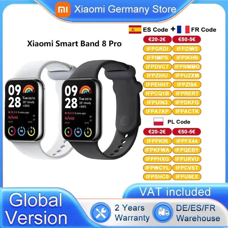 Pulseira inteligente Xiaomi-mi band 8 pro, versão global, duração da bateria de 14 dias, 5atm, à prova d'água, monitoramento de freqüência cardíaca de 4 canais