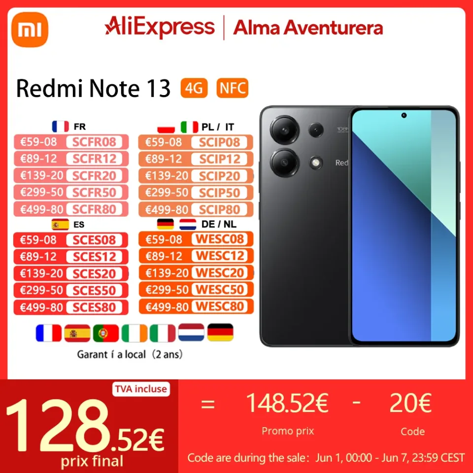 Xiaomi Redmi Note 13 4G,Smart Phones,NFC,Plataforma móvel Snapdragon® 685,5000mAh,Carregamento de 33W,Câmera de 108 MP,Versão Global