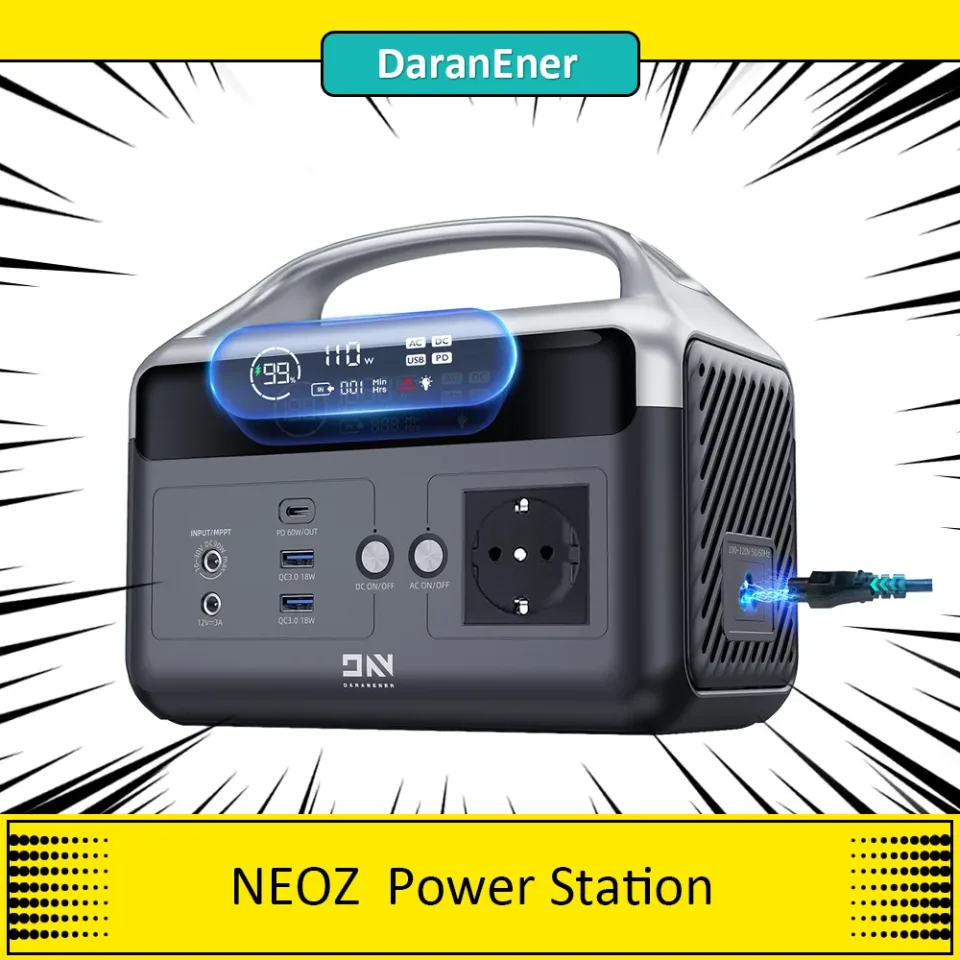 DaranEner NEOZ-Estação de energia portátil, LiFePO4 bateria poderosa, farol LED, 1.5hrs carregamento rápido, 60W USB-C, 300W 179.2Wh, USB-C