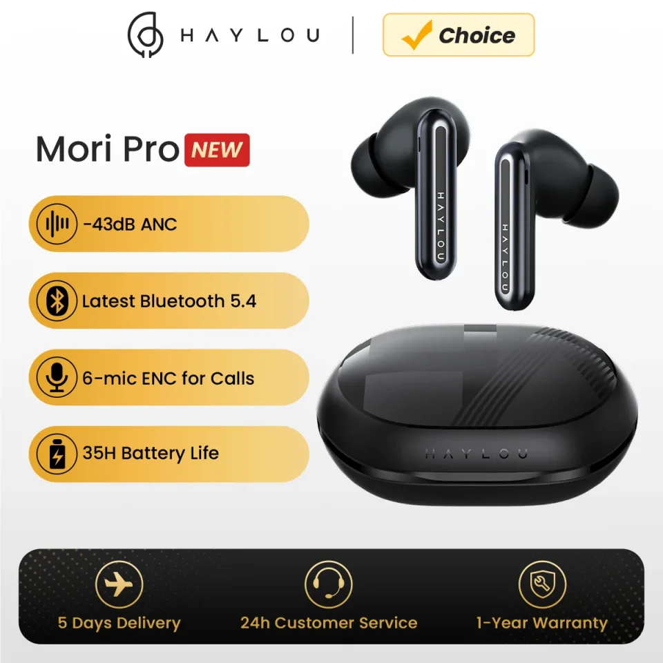 HAYLOU Mori Pro Auriculares Bluetooth 5.4, Auriculares com Cancelamento de Ruído Ativo, Auriculares Sem Fio, Bateria 35H, 43dB ANC, 6 Microfone