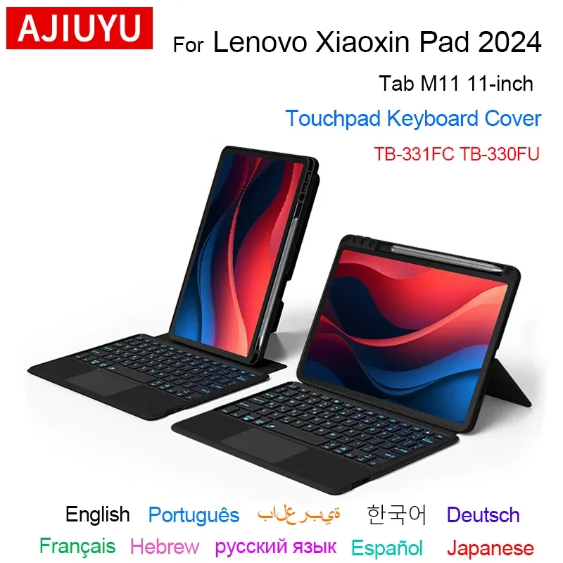 AJIUYU-Tampa do teclado destacável, teclado para Lenovo Xiaoxin Pad, 11 TB-331FC Case, Tab M11 TB-330FU, 11 ", 2024